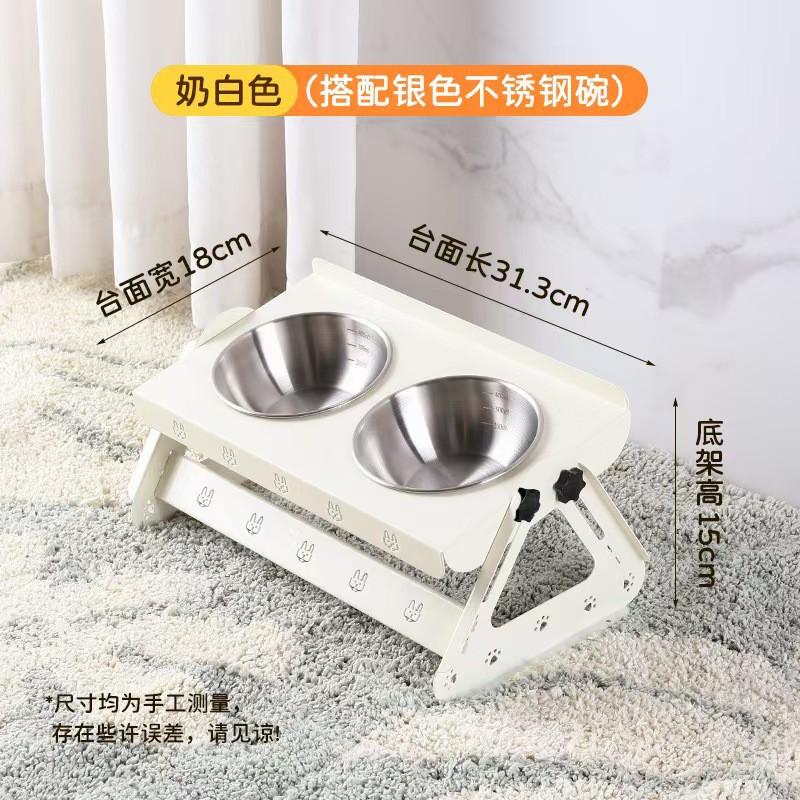 Adjustable Stainless Steel Pet Food Bowl Stand Cats Dogs Double Elevated Feeder Anti-Tip Design