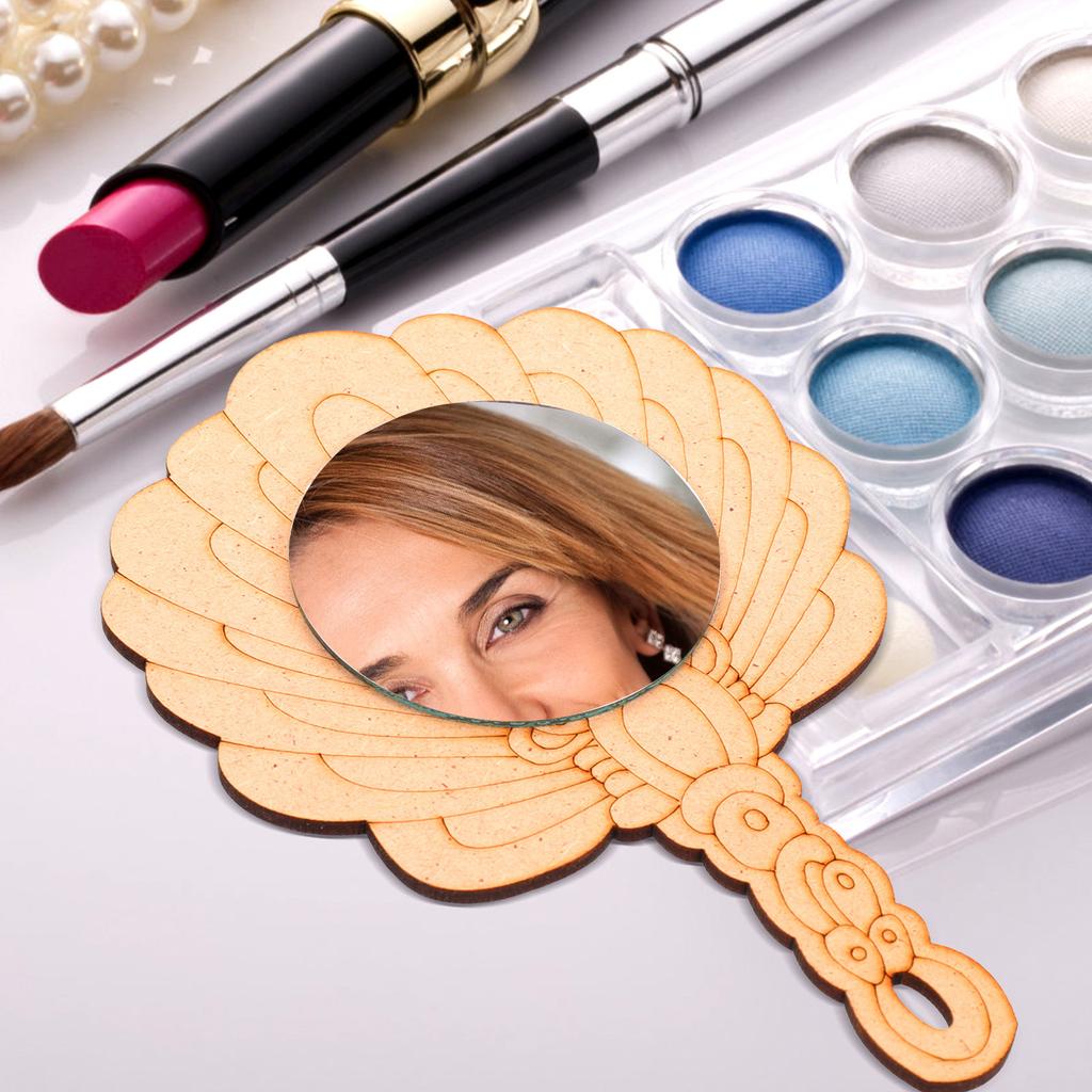 2Pcs DIY Wooden Mirror Blank Handheld Adorable Kids Painting Craft Supply Educational Handmade Creative Accessory