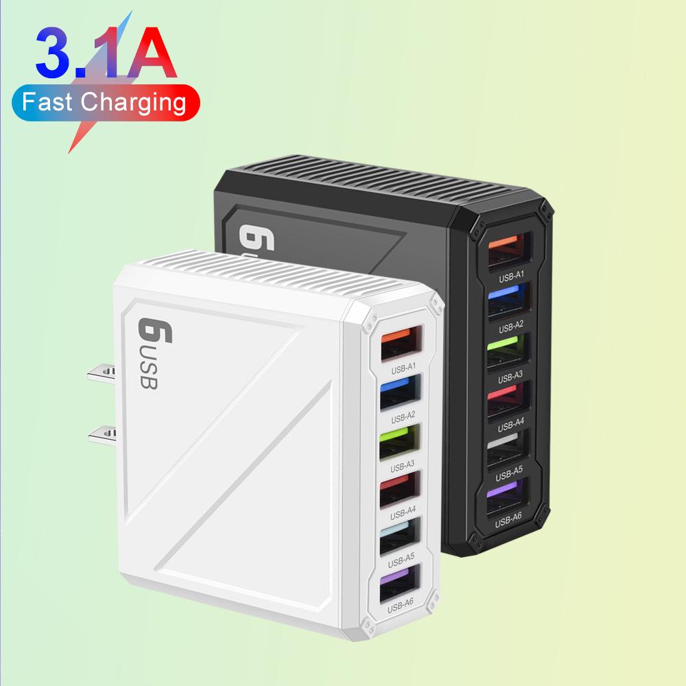 Universal 6-Port 3.1A USB Charger with Interchangeable EU/US/UK/KR Plugs for Mobile Devices