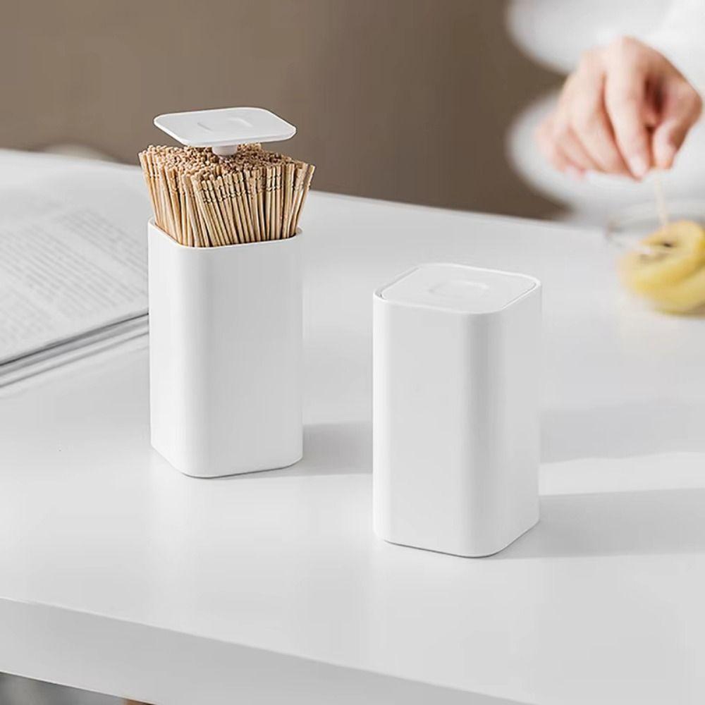 Automatic Pops Up Push Type Toothpick Box Spring Cover Divided Cotton Swab Storage Case Large Capacity Non-slip Bottom