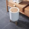 Durable Press Cover Waste Bin Round Shape White Color Paper Basket with Lid High Leg Trash Can Living Room