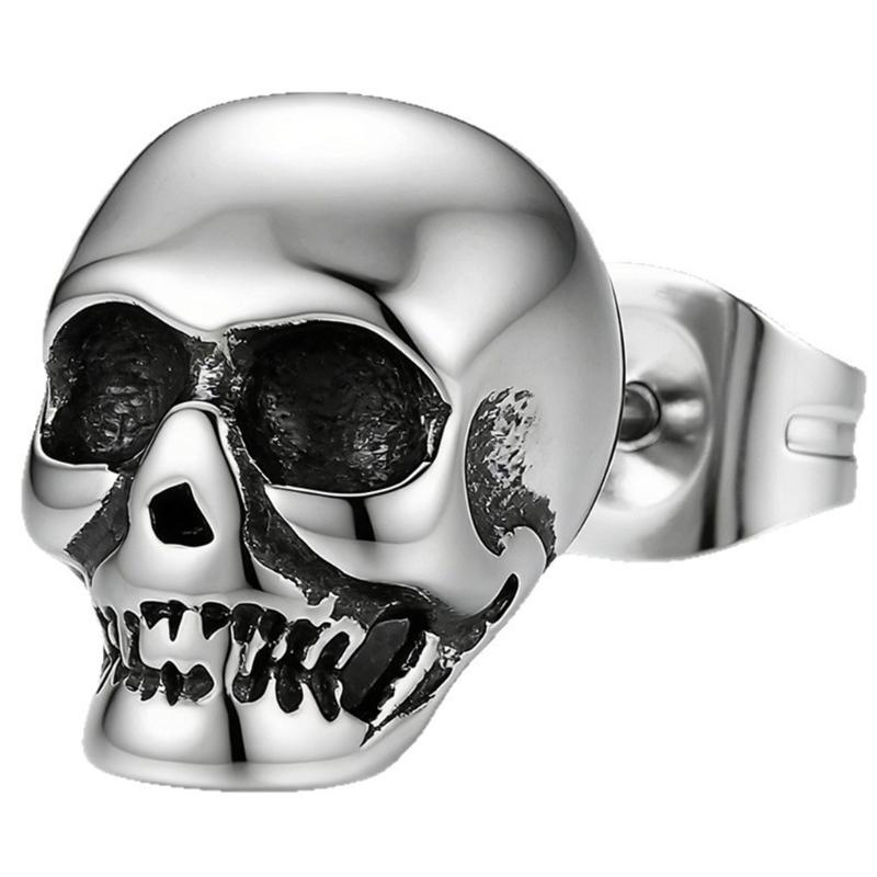Skull Studs Pair, Vintage Gothic Alloy Design with Stud Back Closure for Halloween Parties and Edgy Outfit Styling