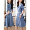 Summer Slim Fit Denim Dress Casual Short Sleeve Waist Tie Womens Fashion Lightweight and Comfortable Stylish Outfit