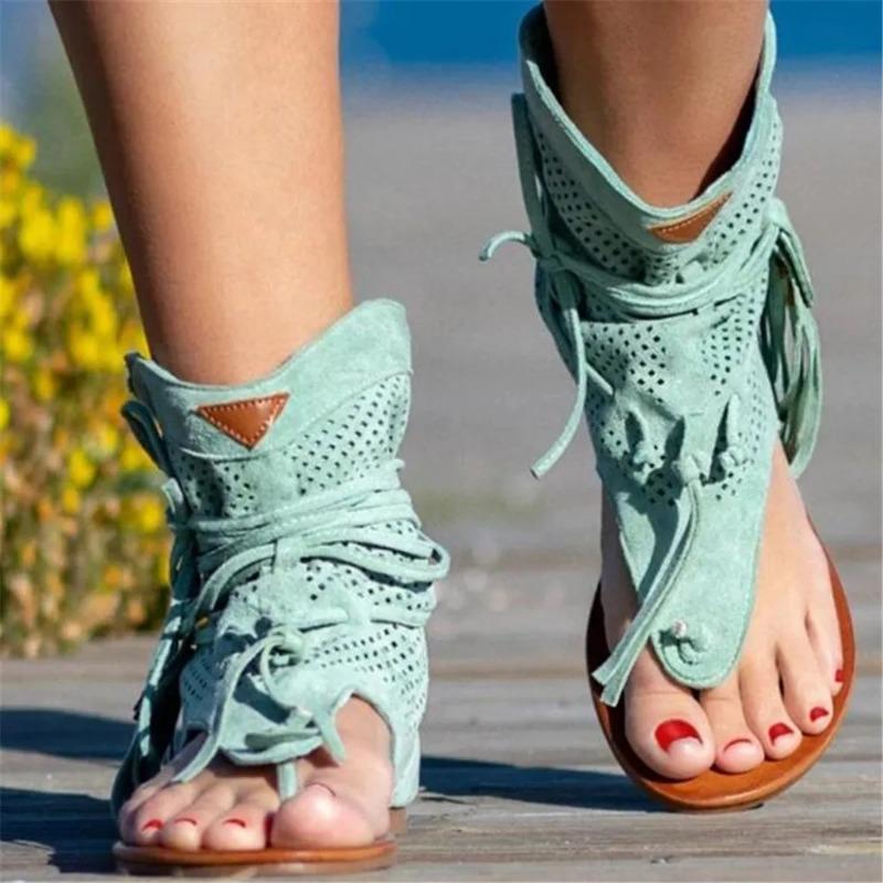 Fashion 2025 Women's Sandals Shoes Summer Stand-alone Fashion Flat Sandals Woman Designer Platform Ladies Tassel Hollow Out Large Size