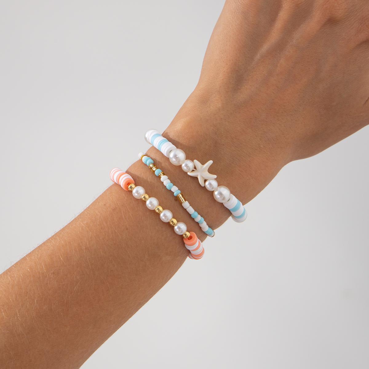 

Ingemark 3Pcs/Set Boho Y2K Elastic Imitation Pearls Chain Bracelets for Women 2026 Trend Starfish Bangles Summer Couple Jewelry