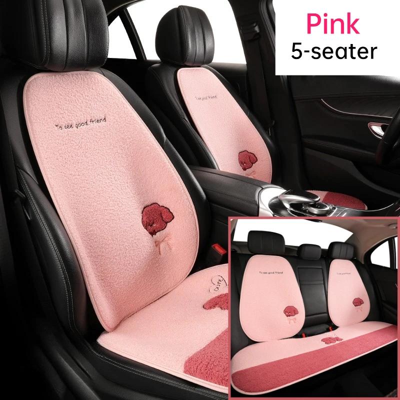 5 Seats Funny Puppy Car Seat Cover Fleece Fabric PU Leather Warm Comfortable Quick Installation Fits Most Cars