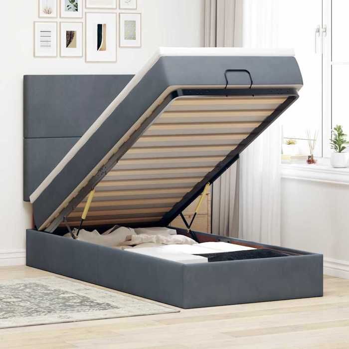VidaXL Cadre de lit ottoman avec matelas gris foncé 90x190 cm velours, cadre de lit, cadre de lit rembourré, cadre de lit 3313368