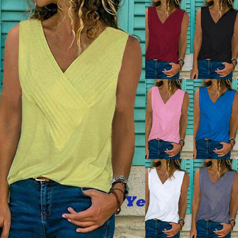 Premium Quality Women Sleeveless Blouse Vest Top Summer Casual V Neck Tank T-shirt Beach Shirts For Effortless Style