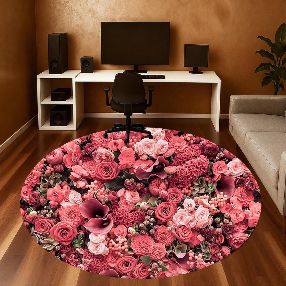 1pc Floral Pattern Round Chair Mat Area Rug - Non-Slip, Floor Mat for Office, Bedroom, and Indoor Decor C1125008