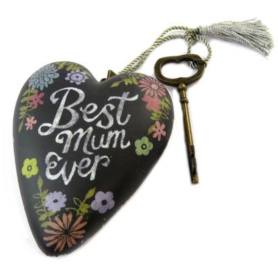 [P1145] - Decorative Object 'Art Hearts' Black Multicolored (Best Mum Ever) - 10x8. 5x3. 5cm
