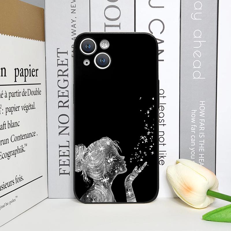 Creative Black Stardust Girl Pattern Phone Case for IPhone 17 16 12 11 14 Plus 13 14 15 Pro Max 12 13 Mini X XSMAX XR Soft Cover