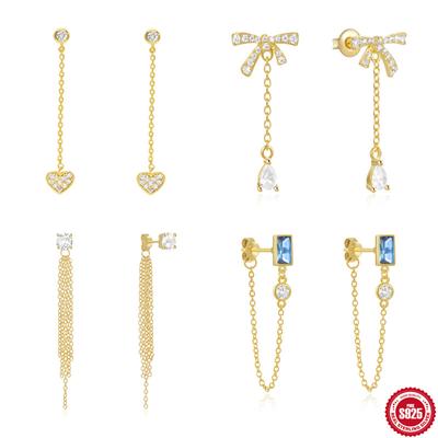 Love Earrings S925 Silver Sweet And Cute Simple Light Luxury Niche Fringed Sapphire Women'S Long Temperament Earrings