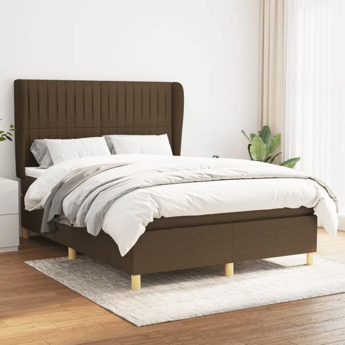 3128680 vidaXL Lit à sommier tapissier avec matelas Marron foncé 140x190 cm