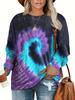 Plus Size Women's Tie-Dye Long Sleeve Elegant Pullover T-Shirt