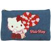 Yasuda Trading Sanrio Denim Sagara Embroidery Pouch Hello Kitty Character Embroidery Denim Material Small Item Storage Multi Pouch H16 X W26 X D5cm KT