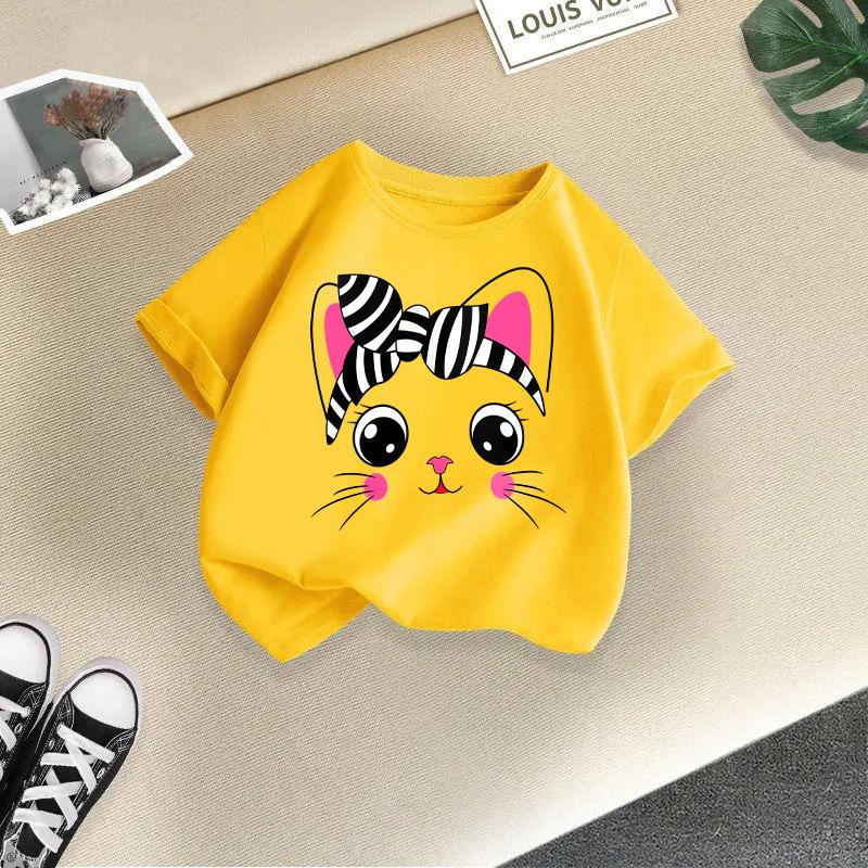Jungen T-Shirt 2-13J Kinder Niedliches Katze Bedrucktes T-Shirt Mädchen T-Shirt Kinder 100% Baumwolle Kleidung T-Shirt Oberteile Tee
