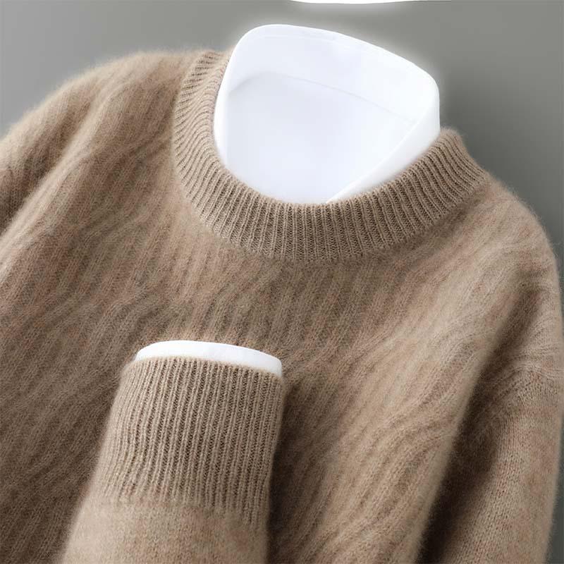 Pánský zimní svetr s kulatým výstřihem ze 100% čisté vlny - Jednobarevný kašmírový svetr, Ležérní obchodní pletený základní vrstva