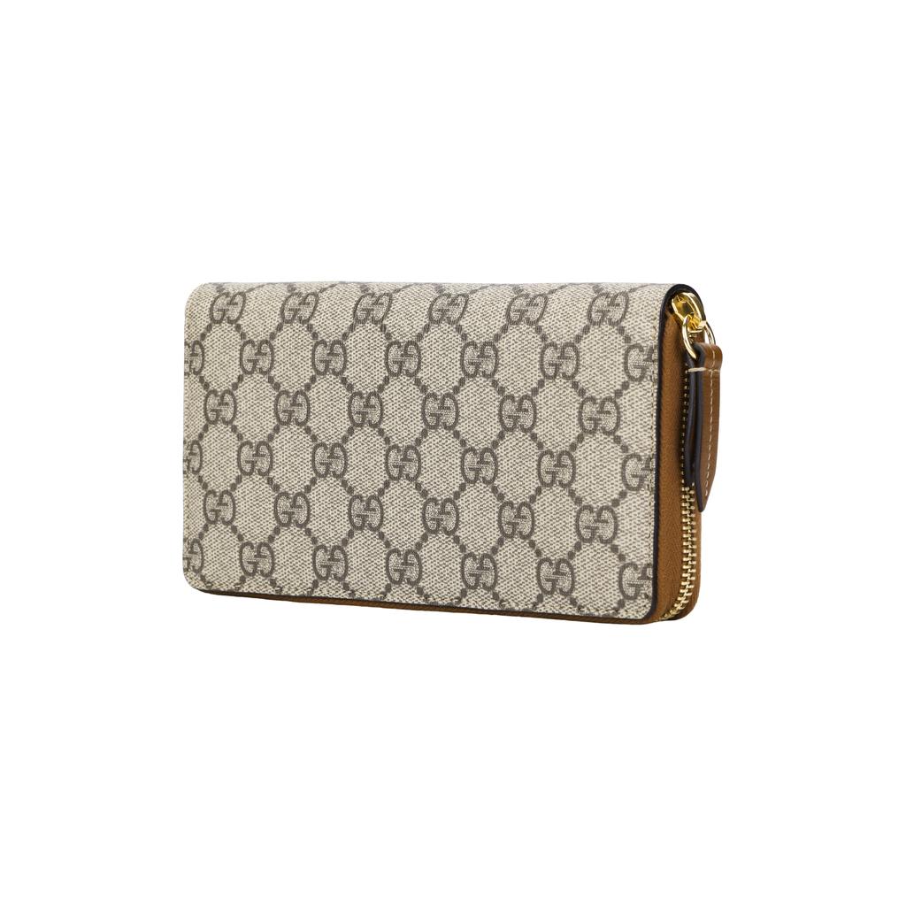 Gucci Vintage Logo Long Zipper Canvas And Leather Wallet Women wallet Ebony Brown 410102-KLQHG-8526