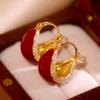 Silver Needle Ankara Red Geometric Stud Earrings Female Korean Ins Fashion Design Earrings High-end Exquisite Earrings