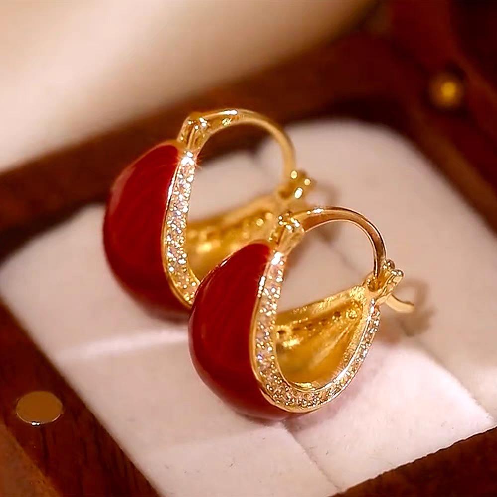 Silver Needle Ankara Red Geometric Stud Earrings Female Korean Ins Fashion Design Earrings High-end Exquisite Earrings