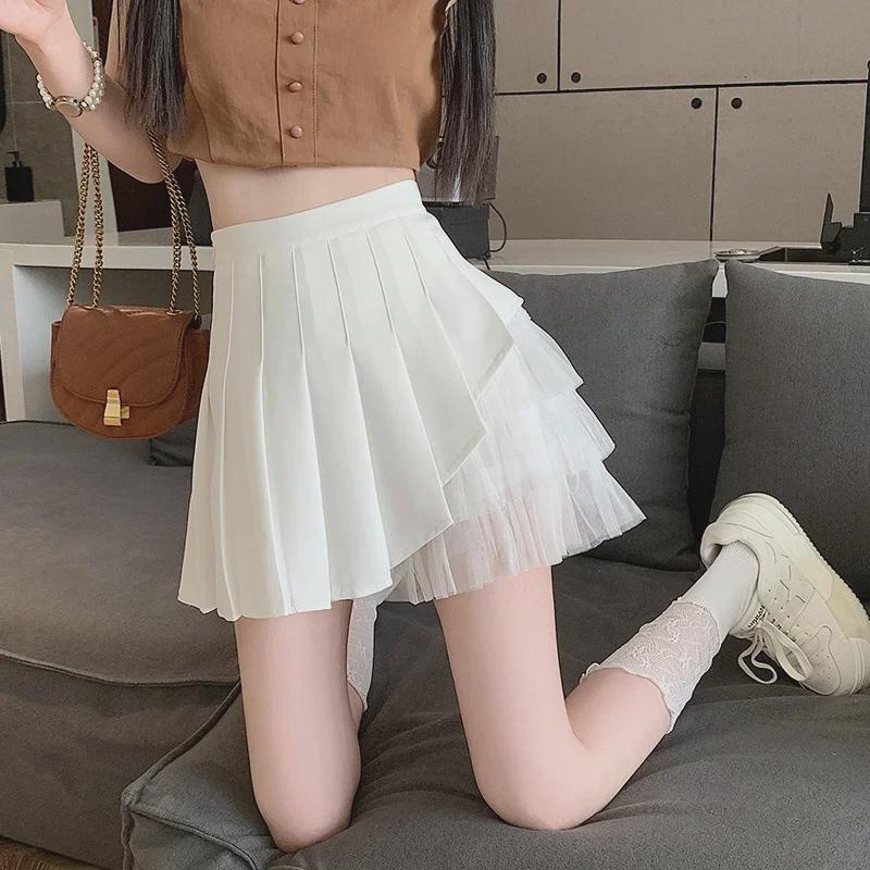 High-Waist Mesh Pleated A-Line Skirt: Sweet & Spicy Summer Style for Petite Women