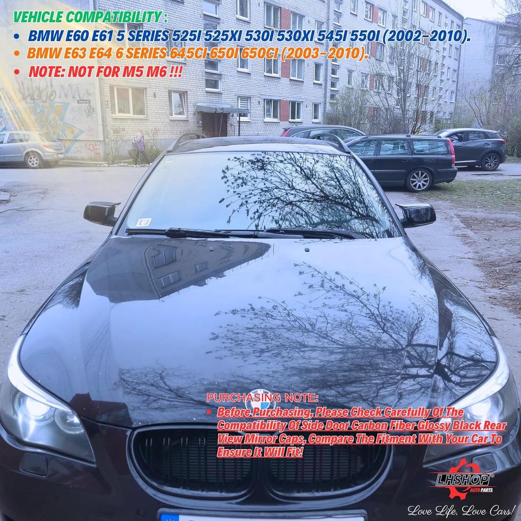 Sport Carbon Fiber Side Mirror Cover Caps Replacement for 2005-2010 BMW 5 Series E60 M5 545i 550i M6 E64 645Ci 630i 650i E63 Accessories Exterior