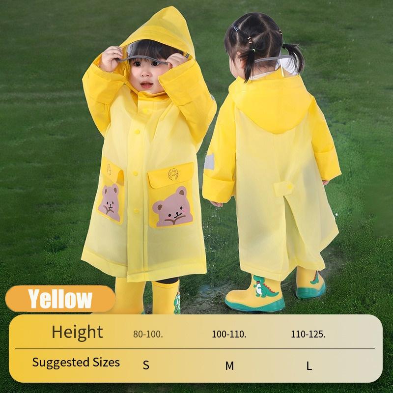 

Children s Cartoon Raincoats Boys Girls Rainproof High-definition the Brim of a Hat Invisible Backpack Space Reflective Strip S жёлтый
