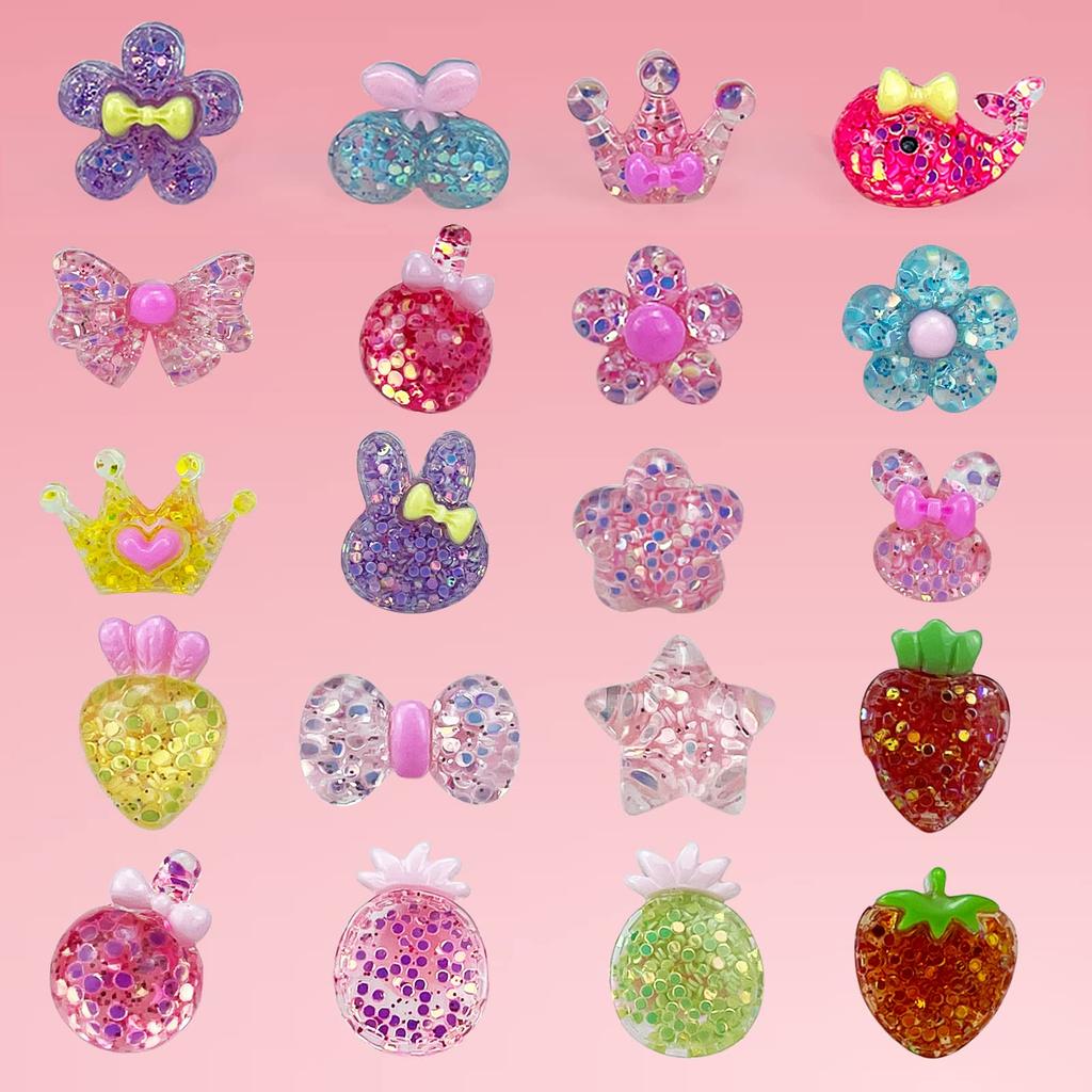 Ynanimery Toy Ring Set for Cute Stylish Pretend Perfect for Christmas or Birthdays 50-Piece Girls, Plastic, Play, (Shiny Rings)