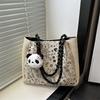 Korean leopard print handbag autumn and winter retro woven knitted bag fashionable large-capacity tote bag female cute student
