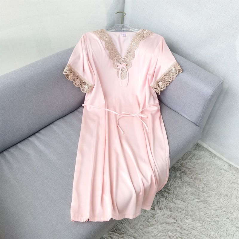 Special Offer Silk Nightdress Pajamas Women's Spring and Summer Thin Ice Silk Nightdress Pullover Dress Silk Mid Length Long Length