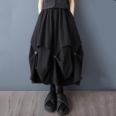 Zwart plus size Hoge taille vintage lente zomer casual los lang voor vrouw rokken damesrok