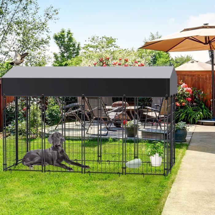 XXL Outdoor Dog Pen with Oxford-Fabric Roof, Metal, 165 × 127 × 120 cm