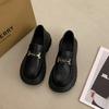 Platform loafers women's 2025 new soft-soled beanie shoes women's shoes small leather shoes women's muffin single shoes black shoes