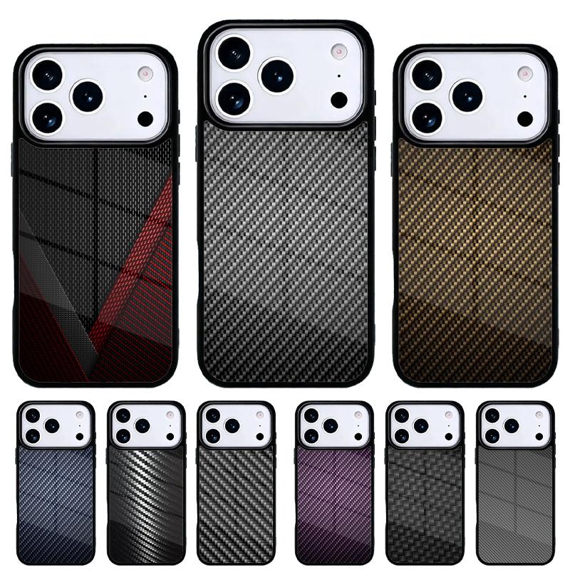 Carbon Fibre Effect Pattern Phone Case for iPhone 17 16 15 14 13 Pro Max Back Cover for 12 11 Pro Coque