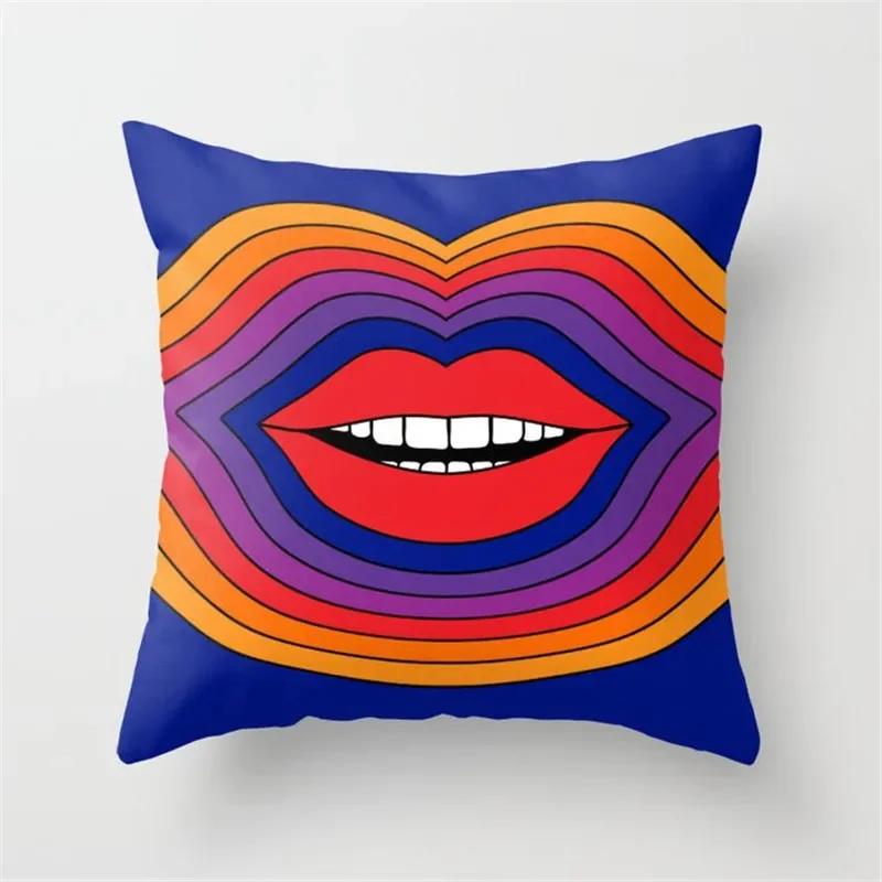 Vibrant Orange Rainbow Sunset Print Pillow Cover Abstract Geometric Lines   Sofa Car Office Cushion  Home Decor