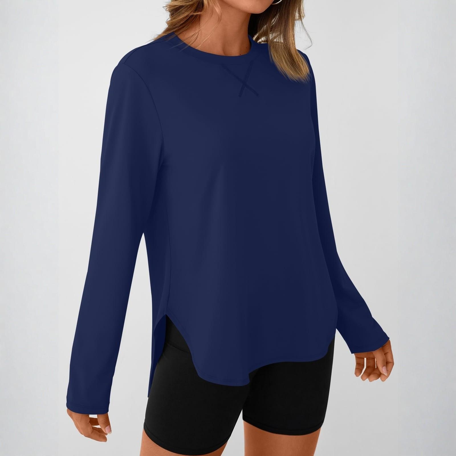 

Женский модный пуловер с круглым вырезом и длинными рукавами, однотонный, повседневный топ L тёмно-синий