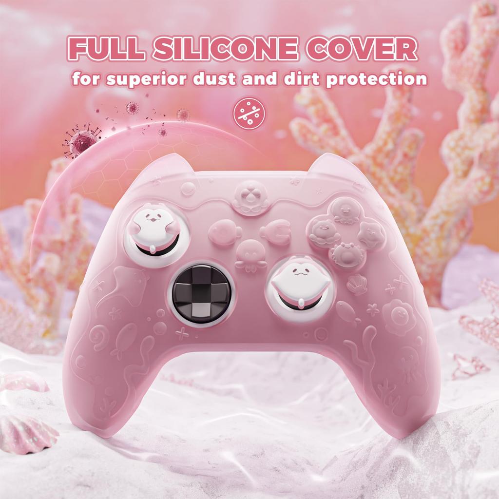 PlayVital Xbox Series Compatible Silicone Xbox Core Wireless Compatible Silicone Thumbstick Grip Full Cute Ocean Whisper Series Pink X/S Cover,