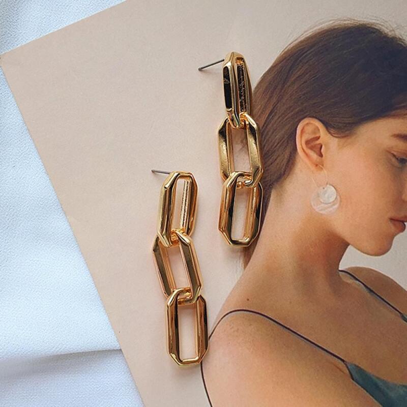 Lurivle Earrings Drop Chain Women's Bold Glossy Square