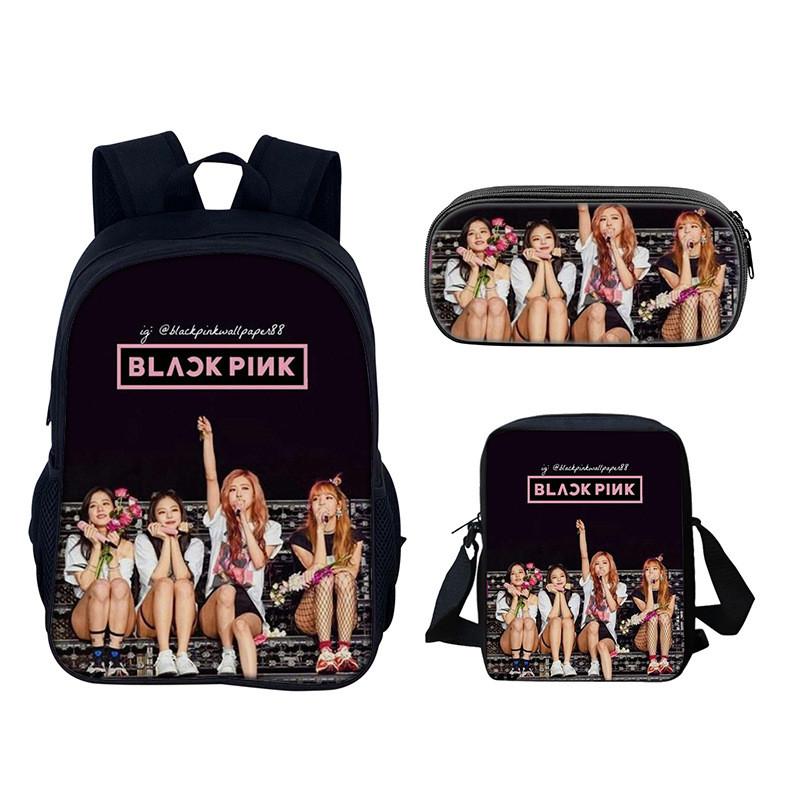 Set de Mochila Estudiantil Blackpink con Material de Nylon y Diseño Creativo para Uso Diario