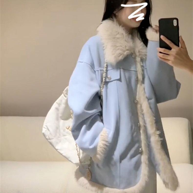 Women's 2025 Korean Lambswool Coat - Autumn/Winter Velvet-Lined Thick Jacket