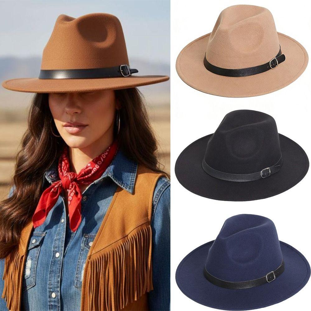 Soft Felt Jazz Cap Wide Brim British Style Felt Hat Vintage Classic Cowboy Hat Dress Dance Party