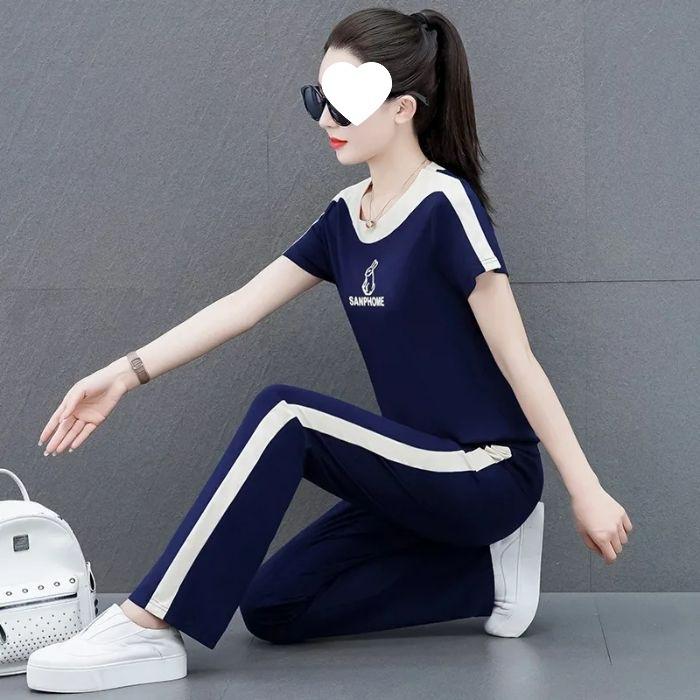 Casual Sports Suit for Women, Summer Loose, Fashionable, Age-reducing Wide-leg Pants Two-piece Set