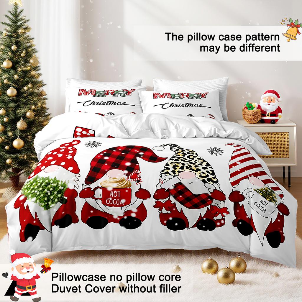 3pcs/set Christmas Reindeer Snowman Bedding Set Includes 1 Duvet Cover And 2 Pillowcases Soft And Skin-Friendly