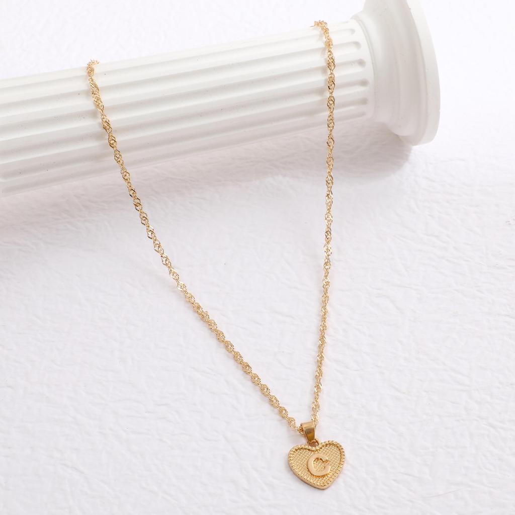 Handmade Love Letter Pendant Necklace - Heart & Water Wave Chain Design