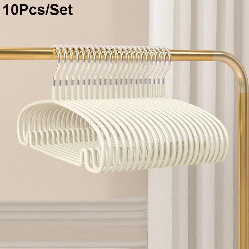 10pcs Non-Slip Coated Metal Hangers Thicken No Trace Hanger For Clothes Suit Coat Shirt Jacket Hanging Hanger with Round Notches