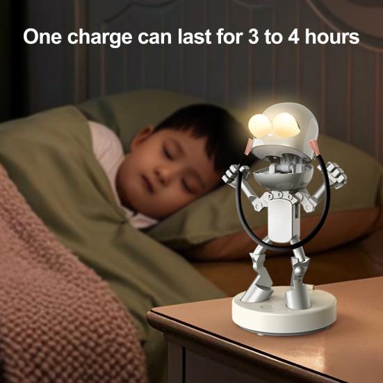 LED Night Light Cute Cartoon Robot Desk Lamp Dimmable Flicker Free USB Rechargeable Bedside Lamp Bedroom Decor