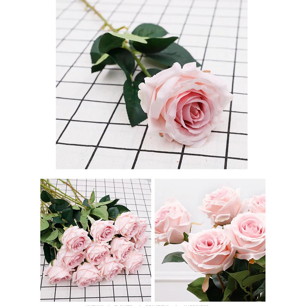 Umělá růže s živě zeleným listem, vysoce simulovaná, odolná proti deformaci, nevybledne, realistická růže pro svatební oslavu, domácí dekoraci