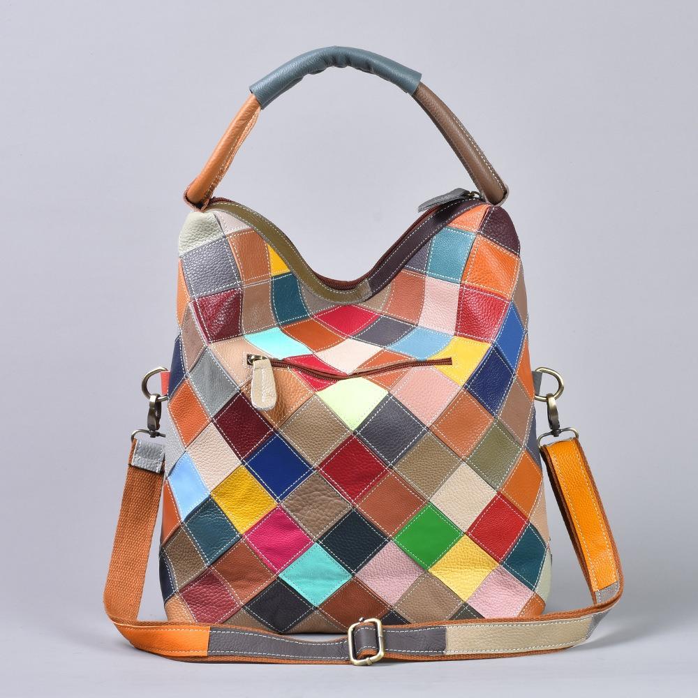 Modische Damenhandtasche Patchwork aus echtem Leder Personalisierte Tasche, farblich abgestimmte lässige Damenhandtasche Umhängetasche