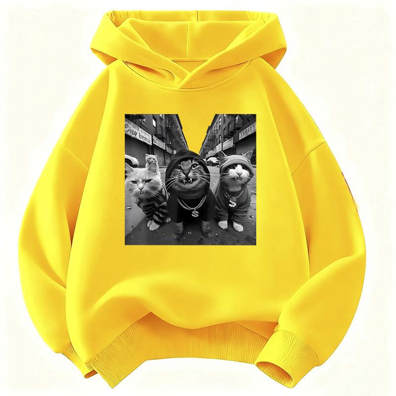 Y2k Streetwear Hip Hop Cat Cartoon Design Children's Sweatshirt Cute Hoody for Boys Girls Autumn Winter Casual Hoodies