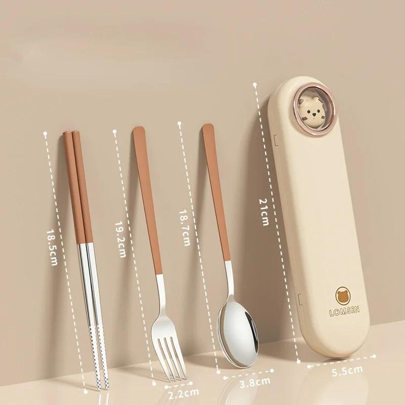 304 Stainless Steel Tableware Set Portable School Outdoor Travel Picnic Cutlery Set Spoon Fork Chopstick with Cute Storage Box
